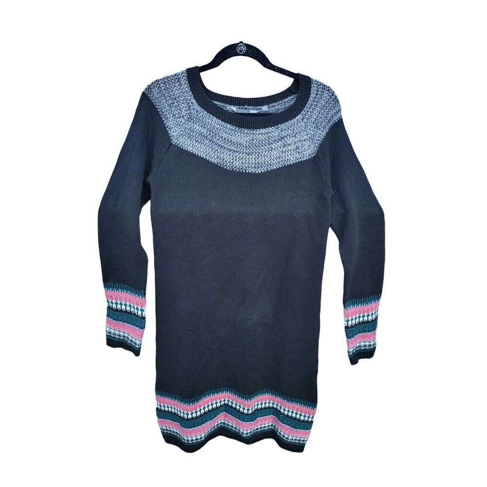 Athleta Sweater Dress Small Womens Long Sleeve Pullover Black Multicolor Knee Le